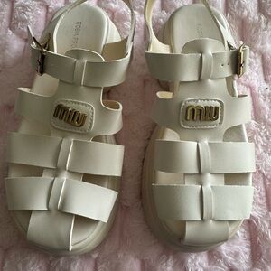 Miu Miu Cream Platform Sandals